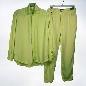 VTG Votre Nom Shirt and Pants‎ Set Women Small Lime Green Tencel Lyocell France